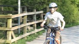 Louis on the Totnes Cycle Path near Totnes Weir, 34.6 miles into the ride